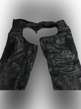 Black Leather Women's Chaps with Embroidered Detail